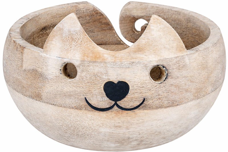 Eximious India Gifts for Women Wooden Yarn Bowl Knitting Bowl Large Crochet Yarn Holder Handmade Crocheting Accessories and Supplies Organizer 7 x 3 CATGRAY - Image 1